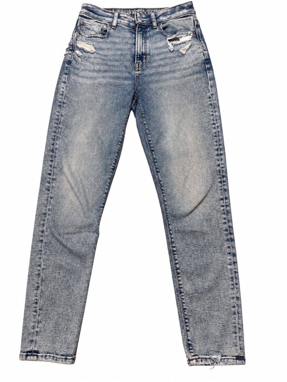 American Eagle Distressed High Rise Stretch Mom Jeans Light Wash Size 0